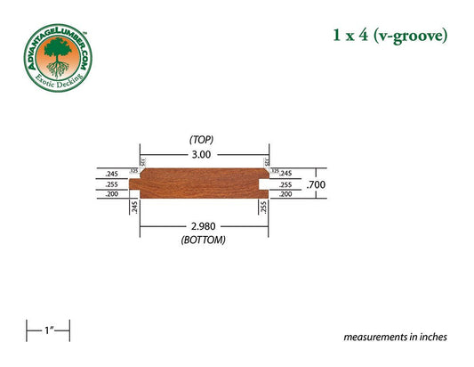 1x4 Cumaru 45° V-Groove 6'-18' Surface Kit - Advantage Lumber