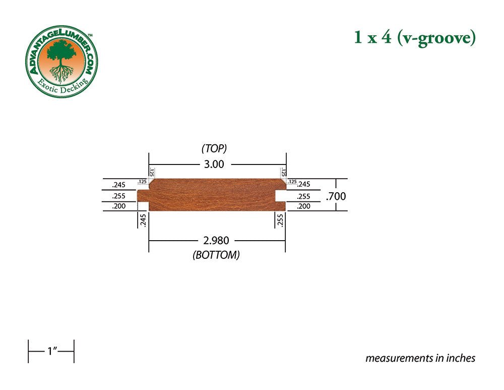 FSC® 1x4 Cumaru 45° V-Groove - Advantage Lumber