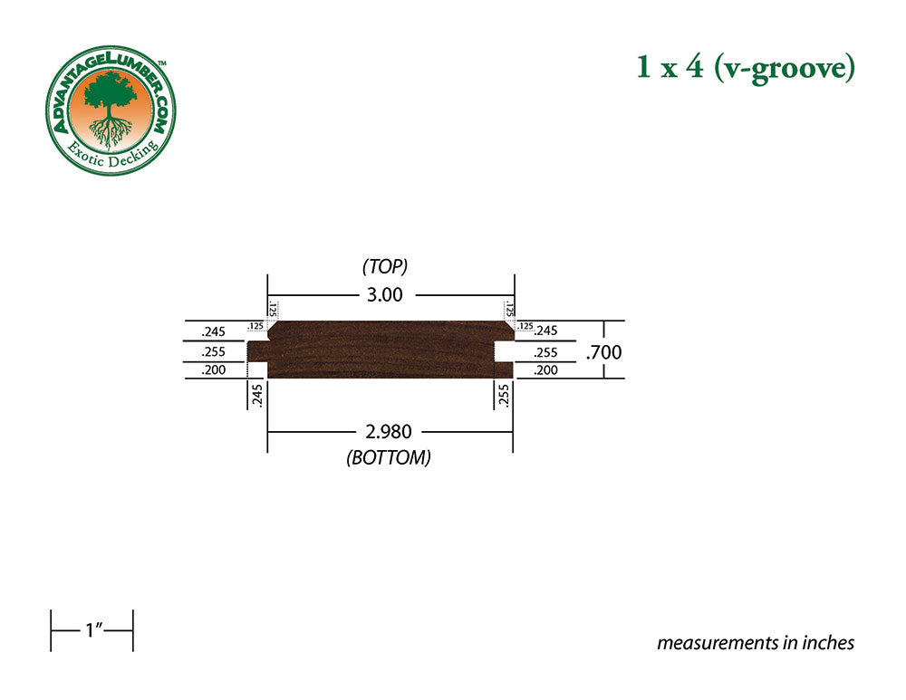 1 x 4 Ipe Wood 45° V-Groove