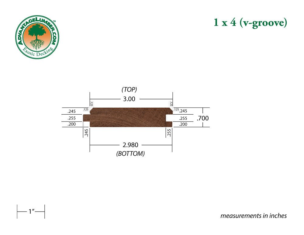1 x 4 Mahogany (Red Balau) Wood 45° V-Groove - Advantage Lumber
