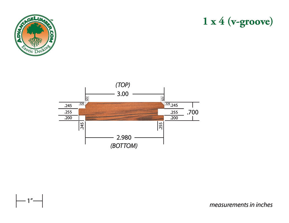 1x4 Tigerwood 45° V-Groove 6'-18' Surface Kit