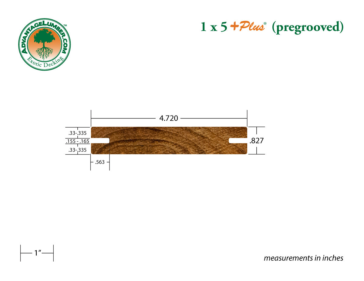 1 x 5 +Plus® Teak Wood Pregrooved Decking (21mm x 5)