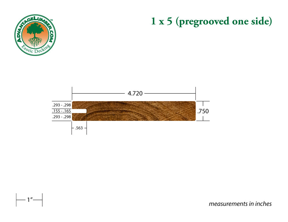 FSC® 1 x 5 Teak - Plantation Wood One Sided Pregrooved Decking