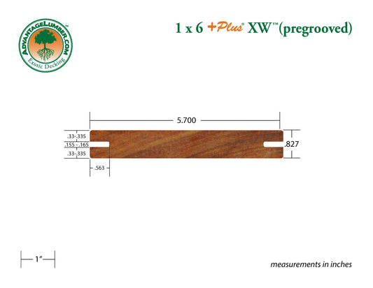 1 x 6 +Plus® XW™ Cumaru Wood Pre-Grooved Decking (21mm x 145mm)