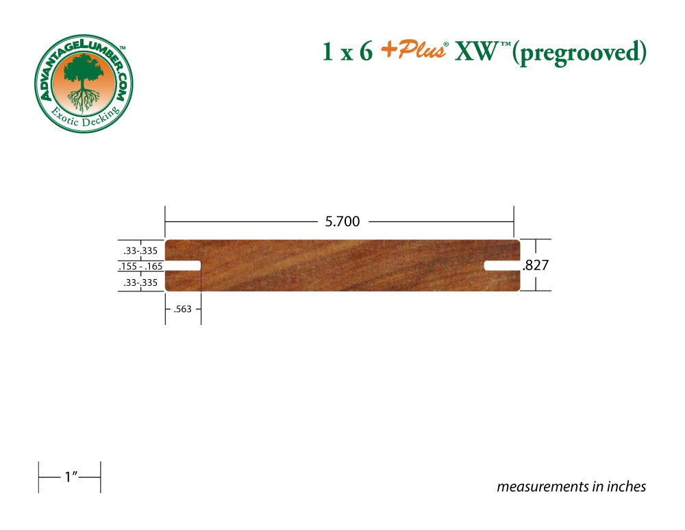 1 x 6 +Plus® XW™ Cumaru Wood Pre-Grooved Decking (21mm x 145mm) - Advantage Lumber