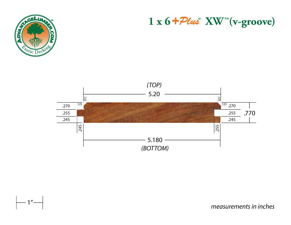 1 x 6 +Plus® XW™ Cumaru Wood 45° V-Groove (21mm x 145mm) - Advantage Lumber
