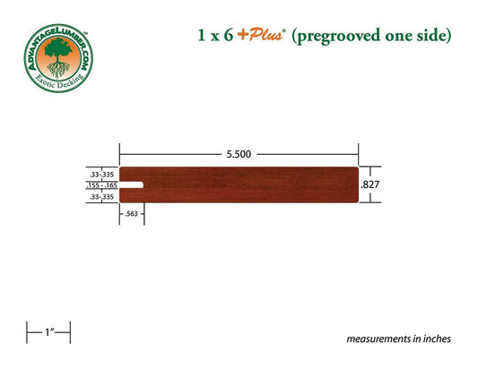 1 x 6 +Plus® Brazilian Redwood (Massaranduba) One Sided Pre-Grooved Decking (21mm x 6) - Advantage Lumber