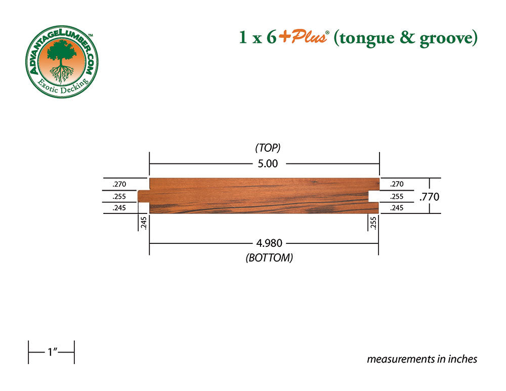 1 x 6 +Plus® Tigerwood T&G Square-Edge Decking