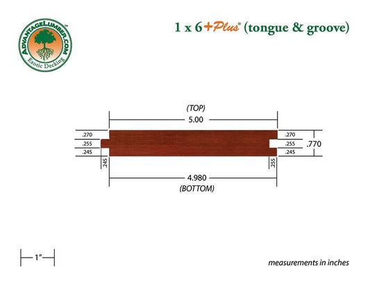 1 x 6 +Plus® Brazilian Redwood (Massaranduba) Wood T&G Square-Edge Decking - Advantage Lumber