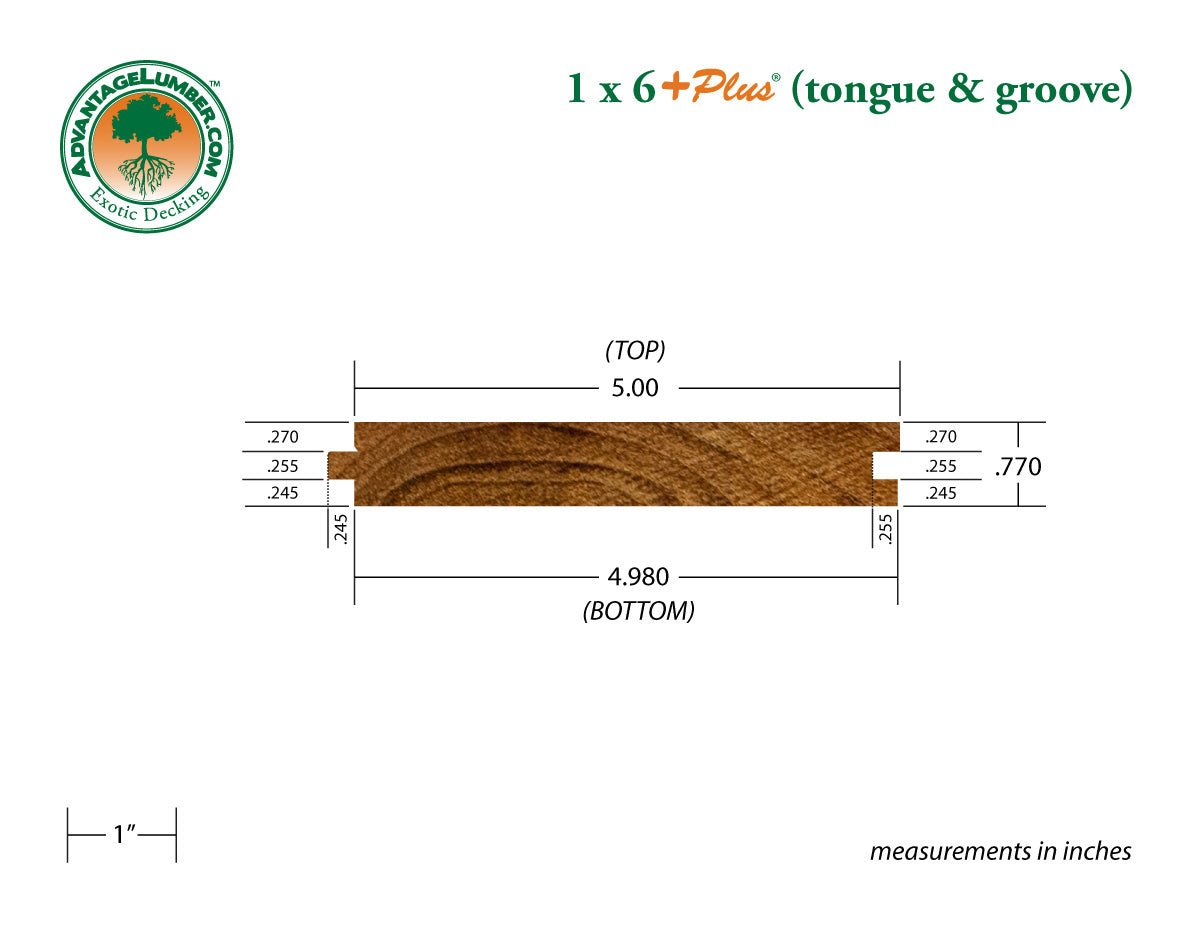 1 x 6 +Plus® Teak Wood T&G Square-Edge Decking (Select Grade)
