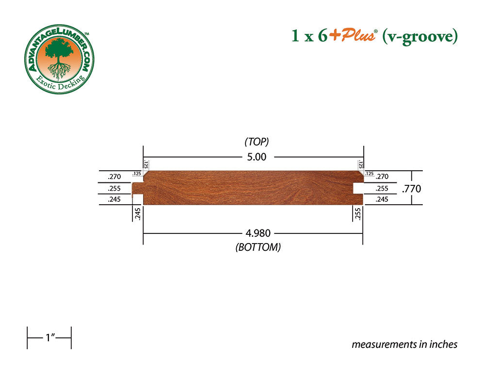 1 x 6 +Plus® Cumaru Wood 45° V-Groove