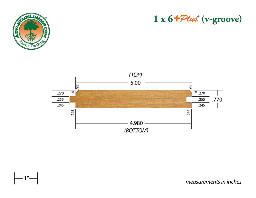 1 x 6 +Plus® Garapa Wood 45° V-Groove