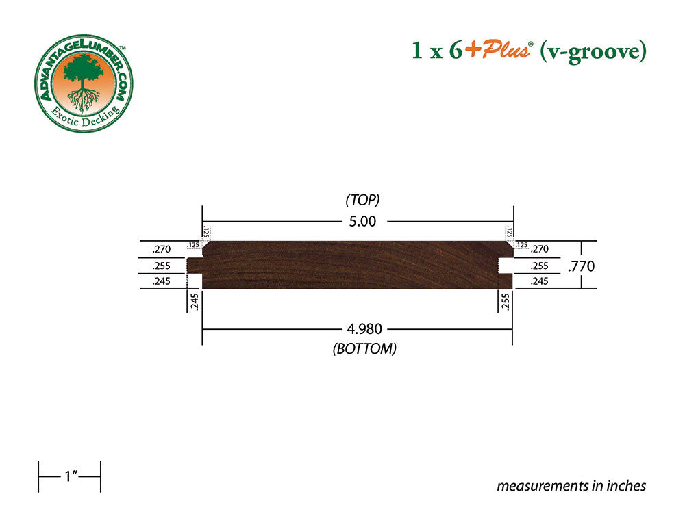 1 x 6 +Plus® Ipe Wood 45° V-Groove