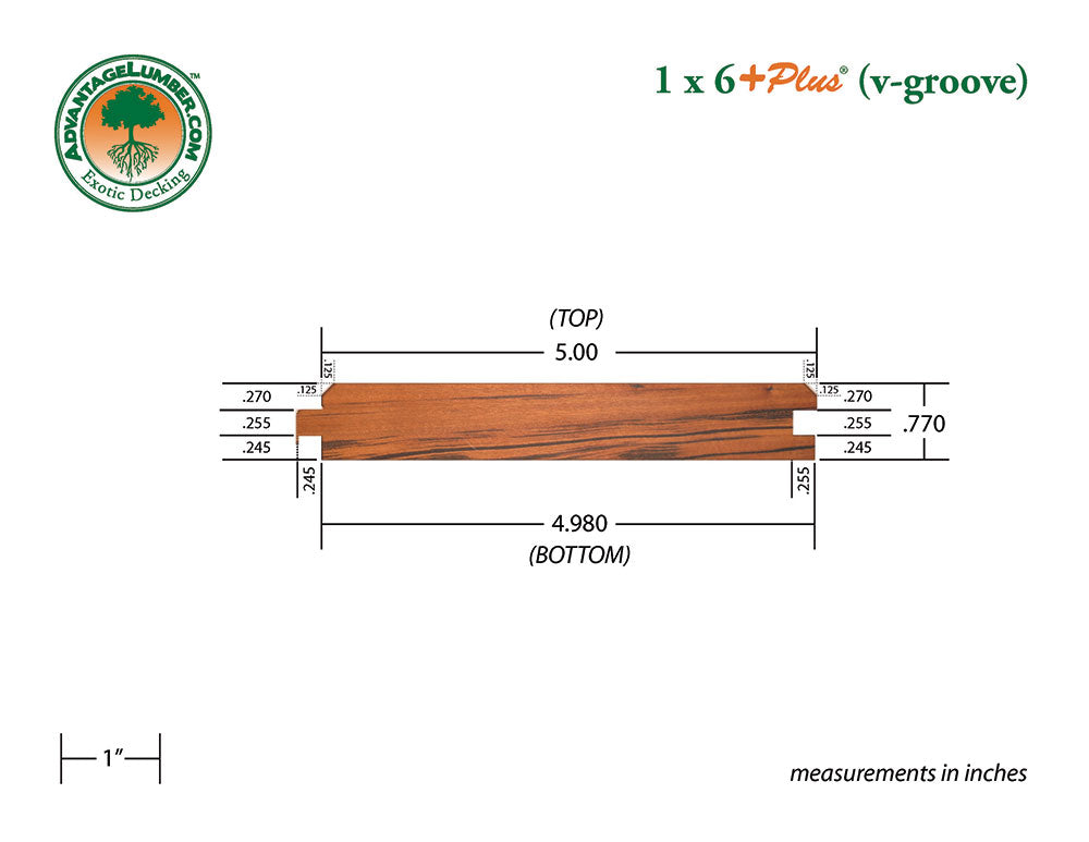 1 x 6 +Plus® Tigerwood 45° V-Groove