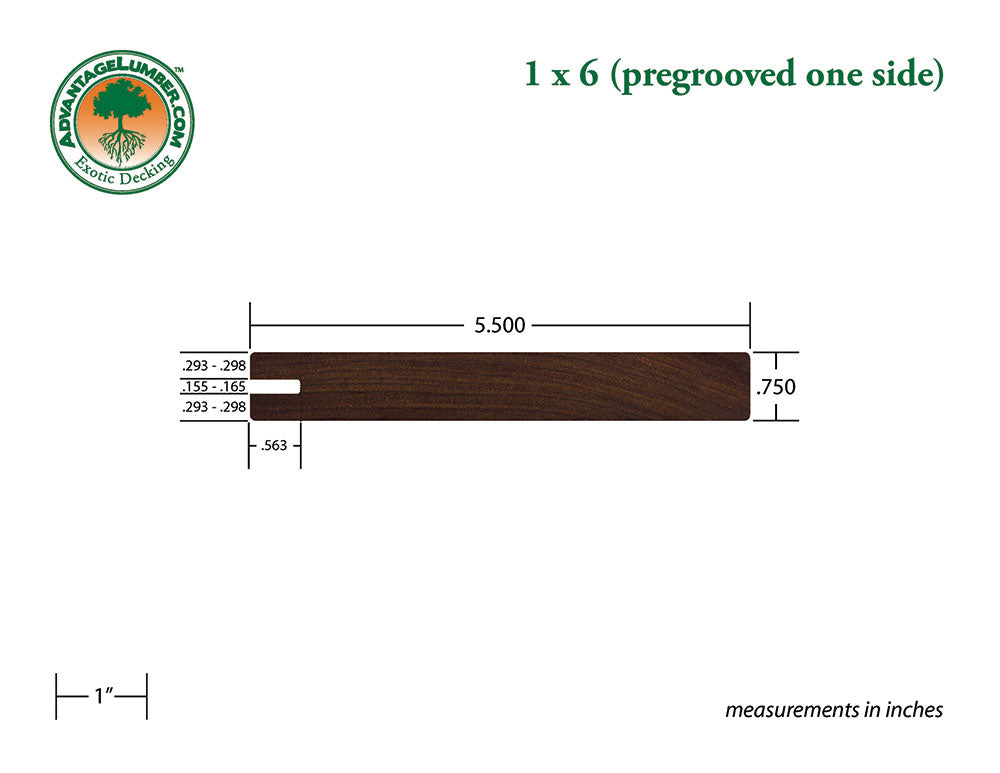 1 x 6 Ipe Wood One Sided Pre-Grooved Decking