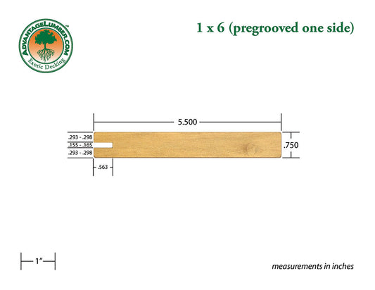 1 x 6 Garapa Wood One Sided Pre-Grooved Decking