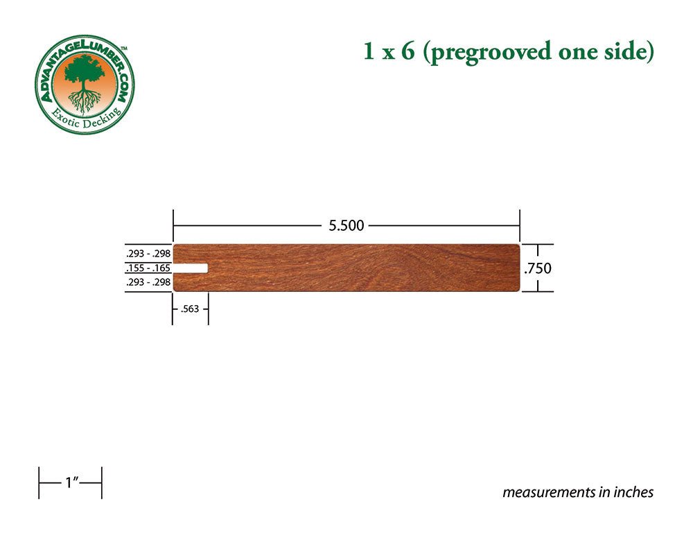 1 x 6 Cumaru Wood One Sided Pre-Grooved Decking - Advantage Lumber