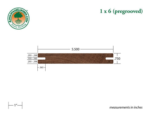 1 x 6 Mahogany (Red Balau) Wood Pre-Grooved Decking - Advantage Lumber