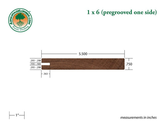 1 x 6 Mahogany (Red Balau) Wood One Sided Pre-Grooved Decking - Advantage Lumber