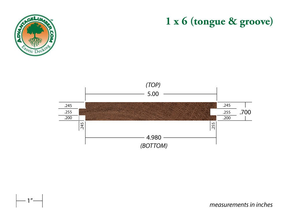 1 x 6 Mahogany (Red Balau) Wood T&G Square-Edge Decking - Advantage Lumber