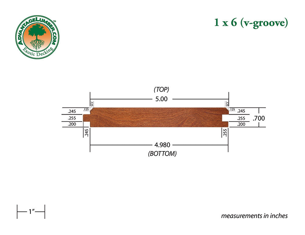 1 x 6 Cumaru Wood 45° V-Groove