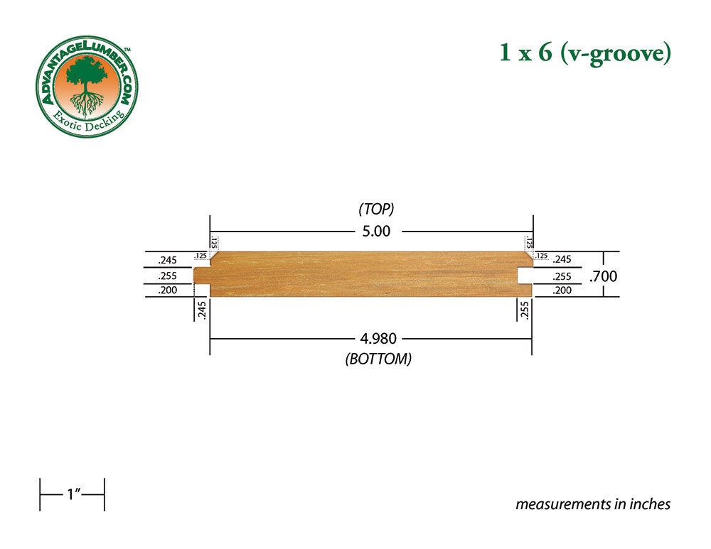 1 x 6 Garapa Wood 45° V-Groove