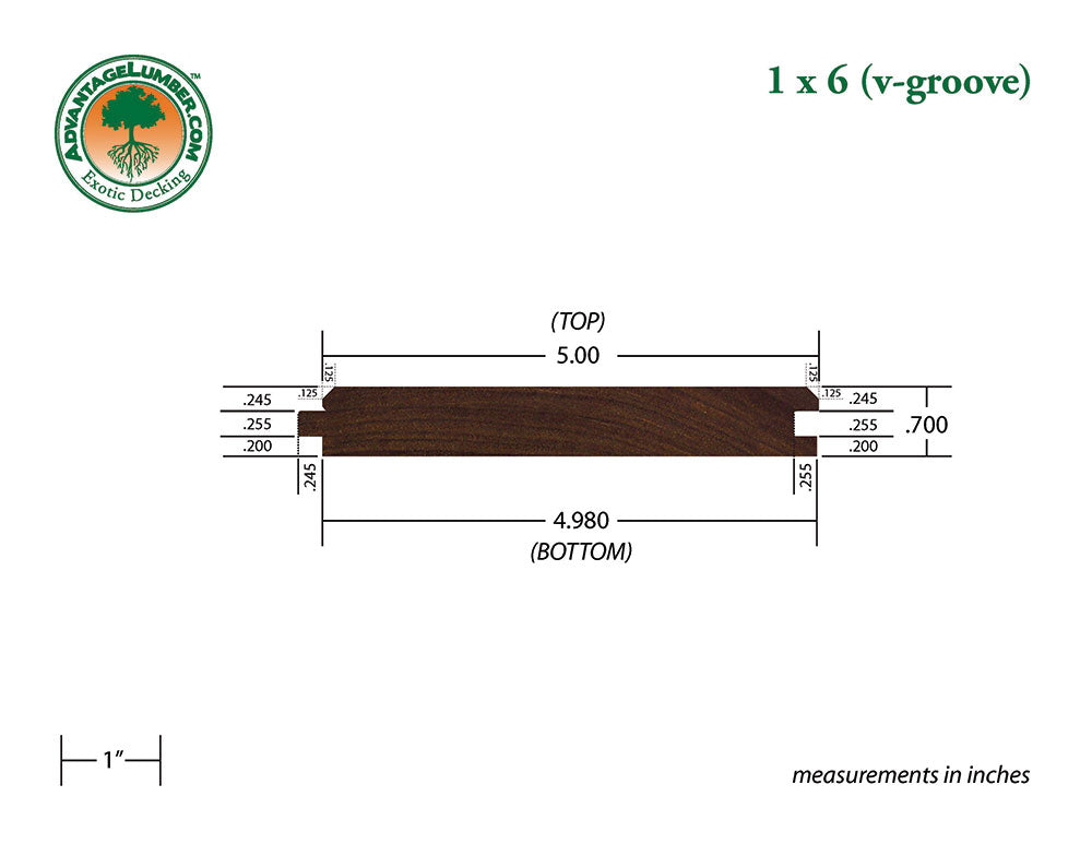 1 x 6 Ipe Wood 45° V-Groove