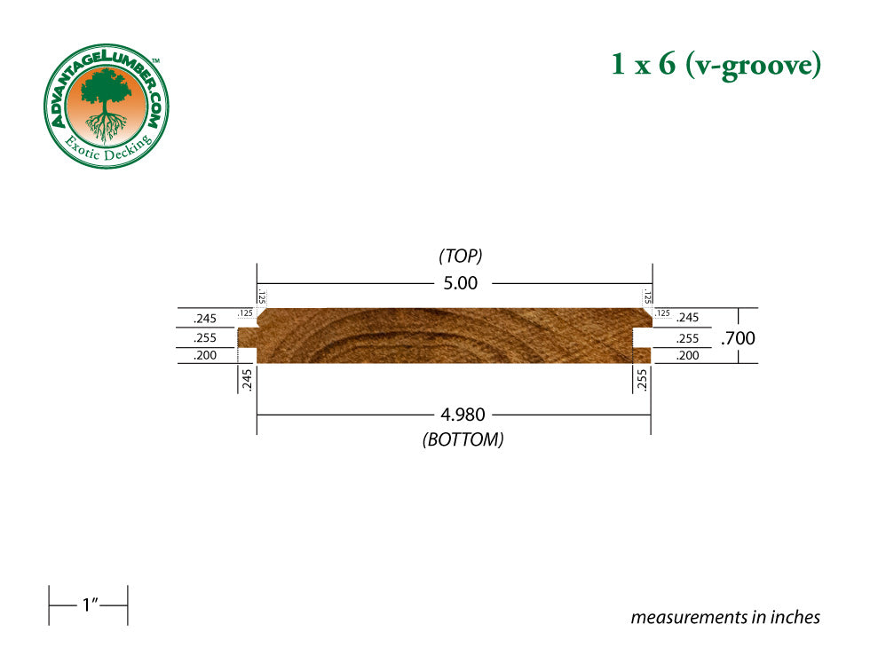 1 x 6 Teak - Plantation Wood 45° V-Groove (Select Grade)