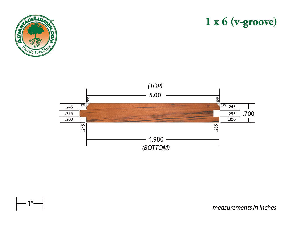 1 x 6 Tigerwood 45° V-Groove