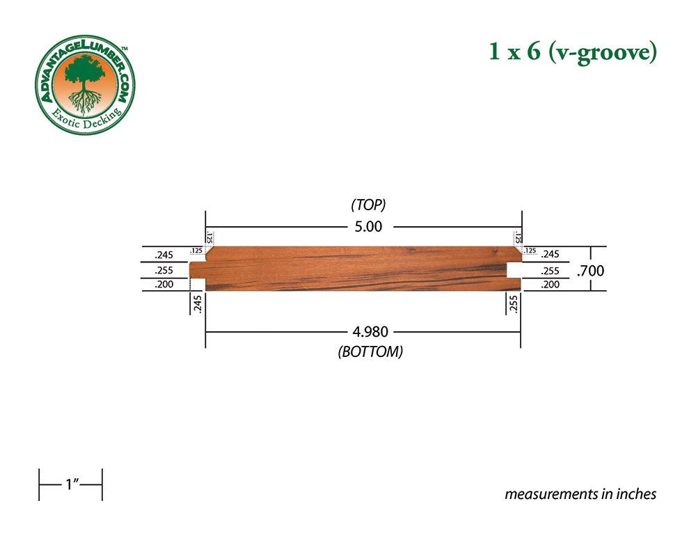 FSC® 1x6 Tigerwood 45° V-Groove - Advantage Lumber