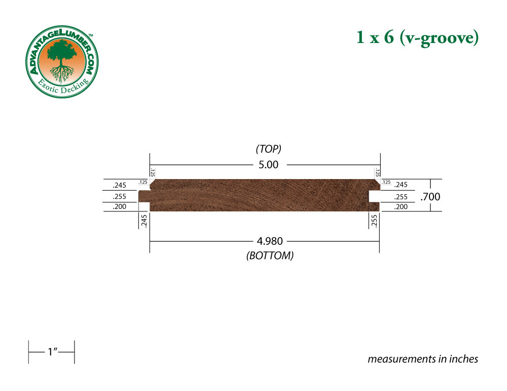 1 x 6 Mahogany (Red Balau) Wood 45° V-Groove