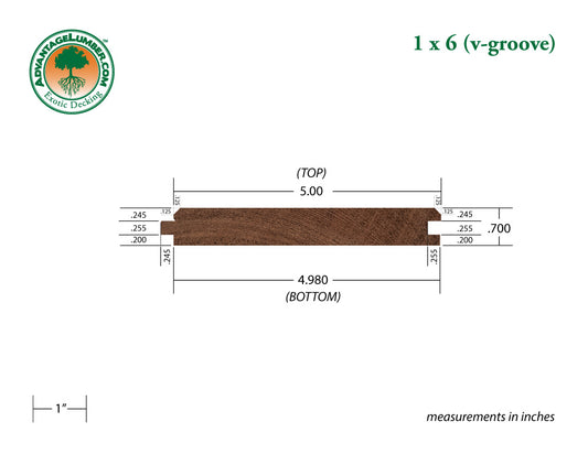 1 x 6 Mahogany (Red Balau) Wood 45° V-Groove