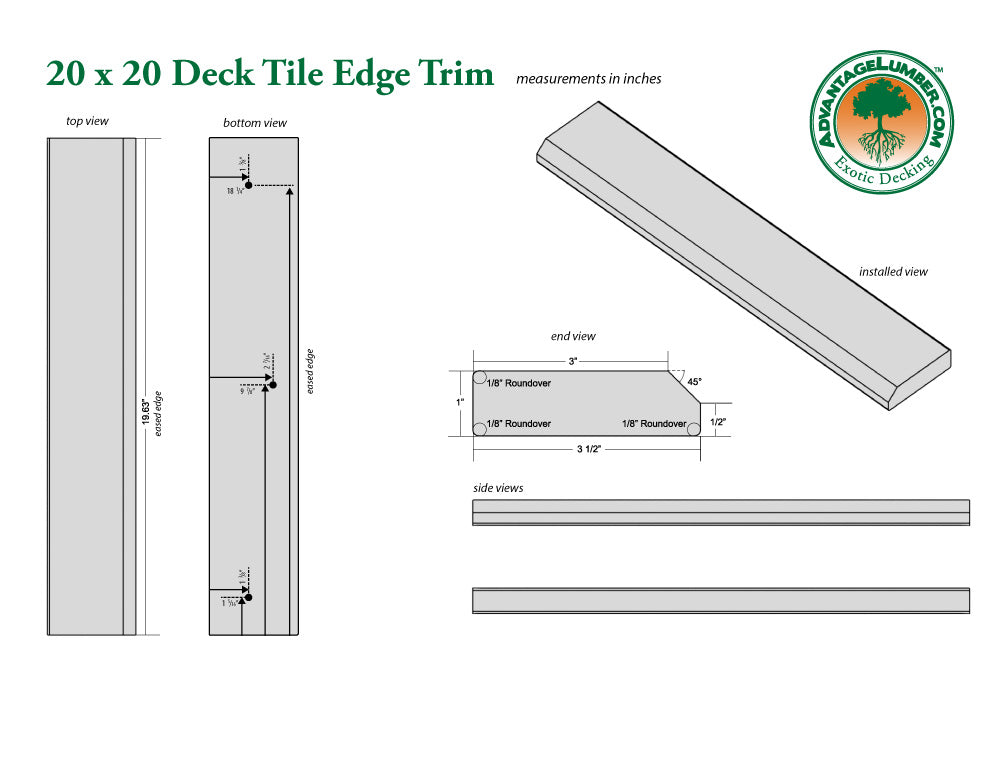 20 x 20 Advantage Deck Tile® Edge Trim - Straight