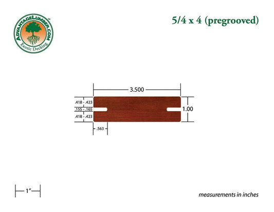 5/4 x 4 Brazilian Redwood (Massaranduba) Wood Pre-Grooved Decking - Advantage Lumber