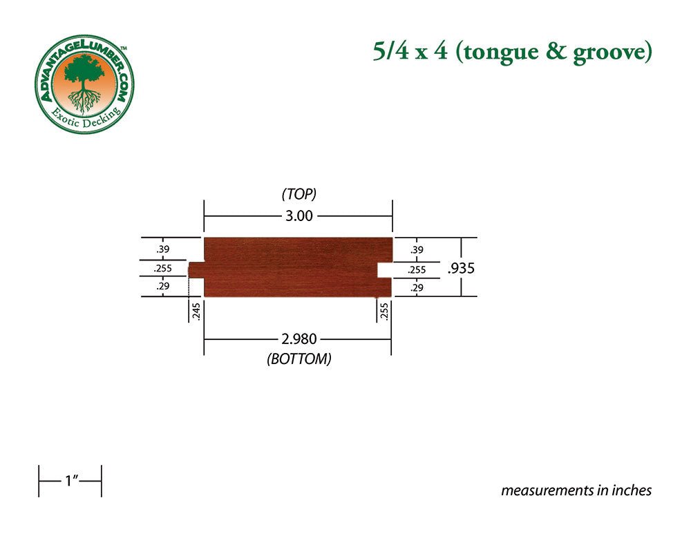 5/4 x 4 Brazilian Redwood (Massaranduba) Wood T&G Square-Edge Decking - Advantage Lumber