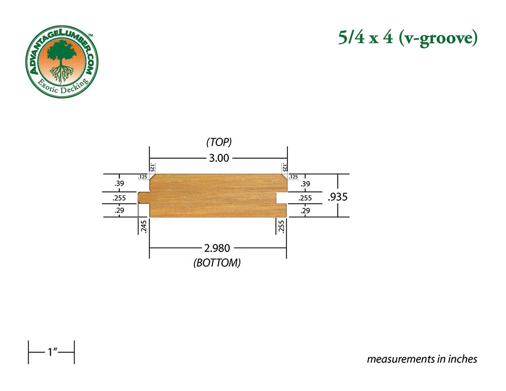 5/4 x 4 Garapa Wood 45° V-Groove