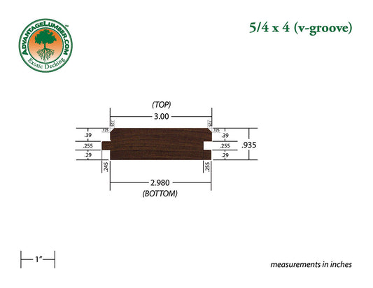 5/4 x 4 Ipe Wood 45° V-Groove
