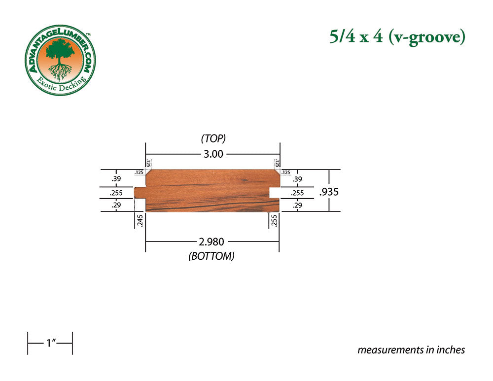 5/4x4 Tigerwood 45° V-Groove 6'-18' Surface Kit