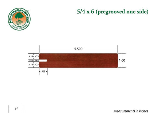 5/4 x 6 Brazilian Redwood (Massaranduba) Wood One Sided Pre-Grooved Decking - Advantage Lumber
