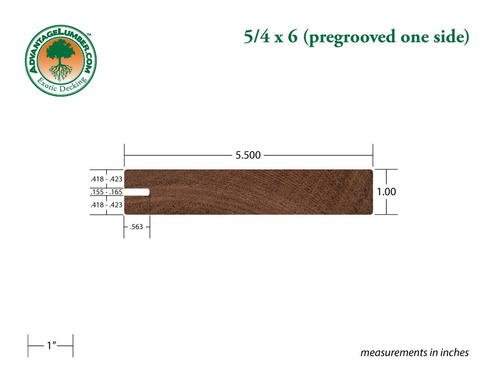 5/4 x 6 Mahogany (Red Balau) Wood One Sided Pre-Grooved Decking - Advantage Lumber