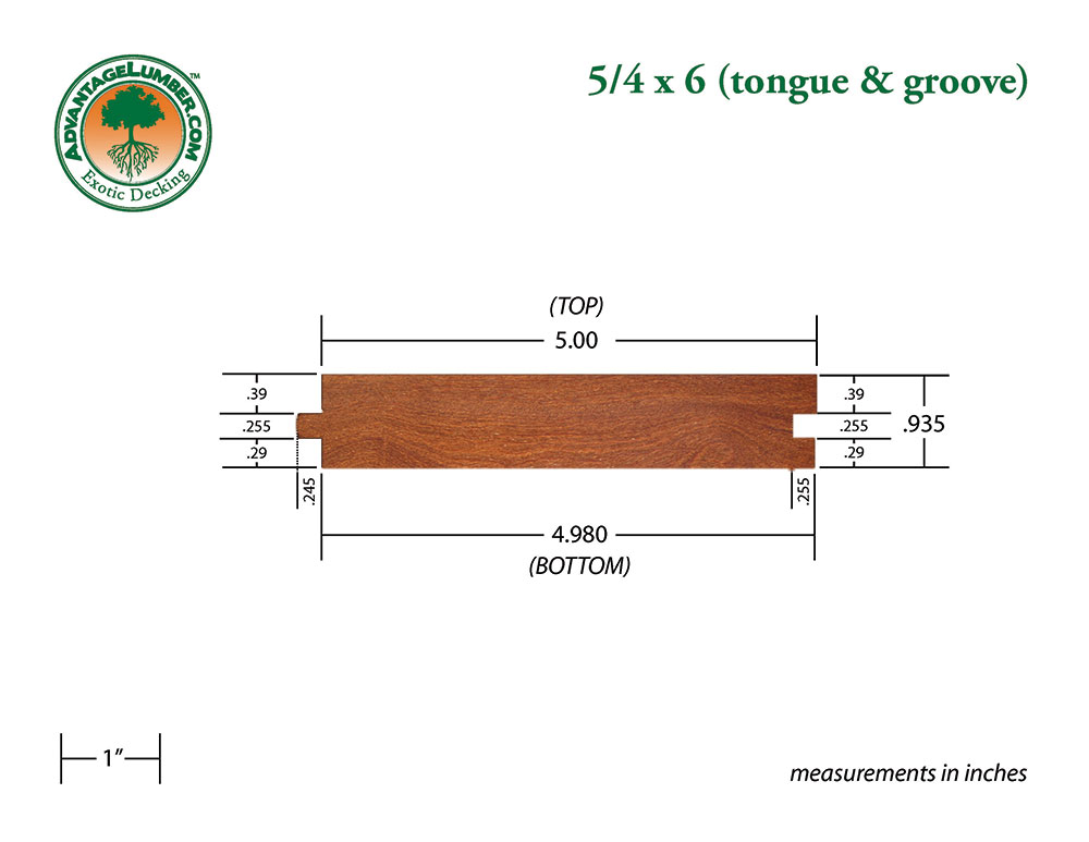 5/4x6 Cumaru Tongue & Groove Square-Edge 6'-18' Deck Surface Kit