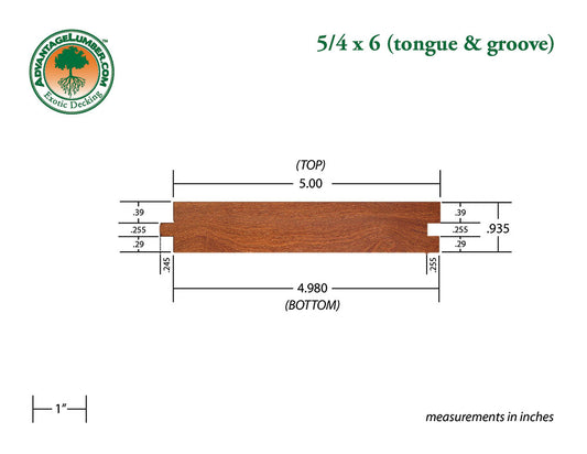 5/4x6 Cumaru Tongue & Groove Square-Edge 6'-18' Deck Surface Kit