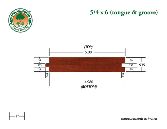 5/4 x 6 Brazilian Redwood (Massaranduba) Wood T&G Square-Edge Decking