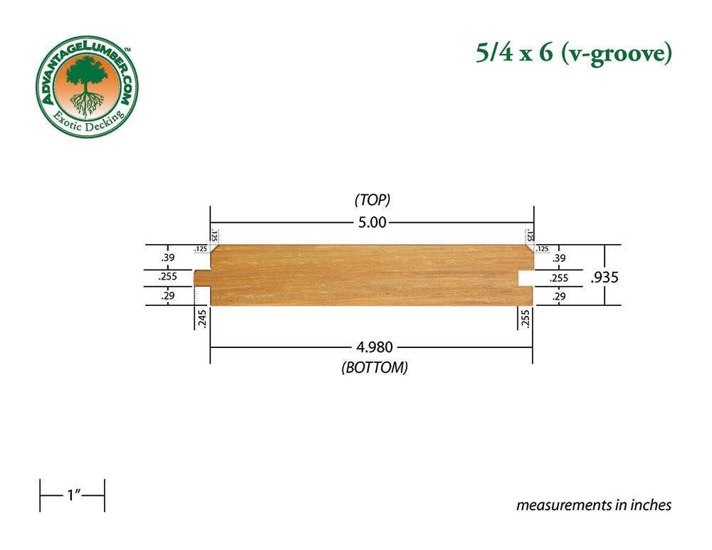 5/4 x 6 Garapa Wood 45° V-Groove