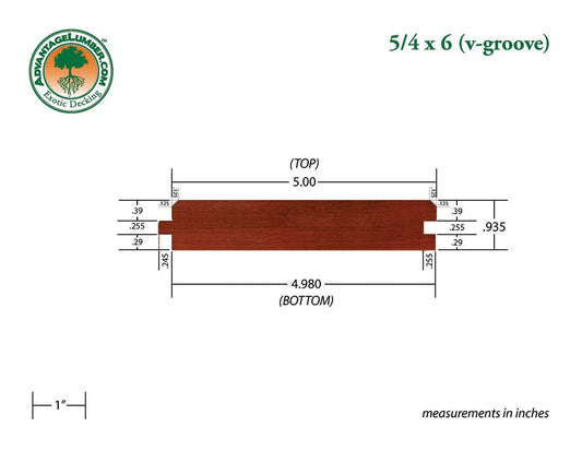 5/4 x 6 Brazilian Redwood (Massaranduba) Wood 45° V-Groove - Advantage Lumber