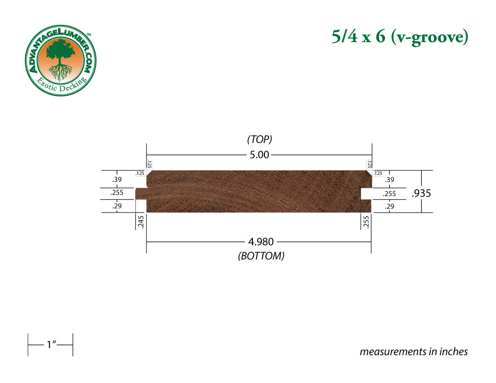5/4 x 6 Mahogany (Red Balau) Wood 45° V-Groove