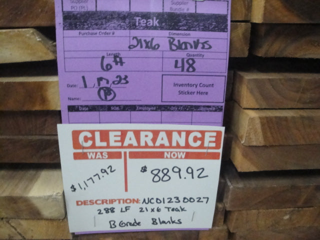 NC01230027 - Teak 1x6+Plus B Grade Blanks
