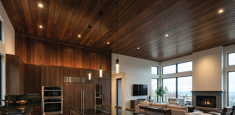 Pecky Bolivian Walnut Ceiling + Wall