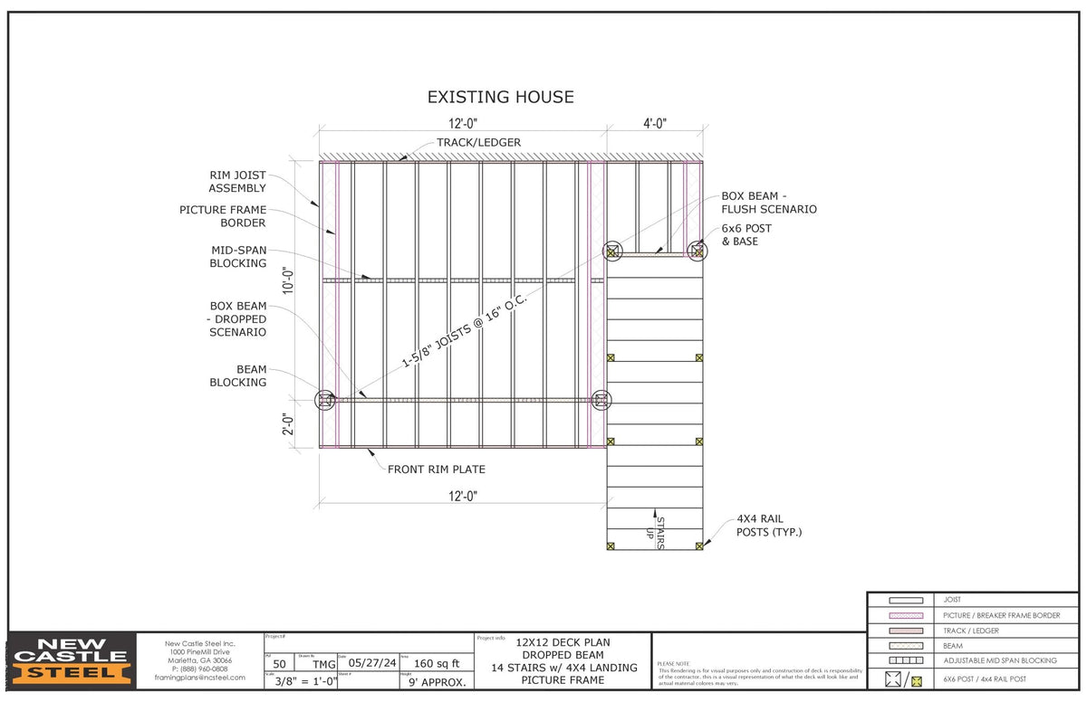 New Castle Steel Deck Framing Kit - 12x12 Deck, Dropped Beam, Picture ...