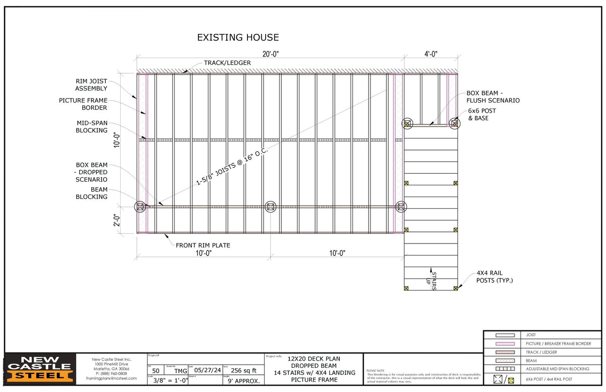 New Castle Steel Deck Framing Kit (Black) - 12x20 Deck, Dropped Beam ...